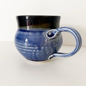 Handmade Pottery Mug with Handle, Blue with Brown